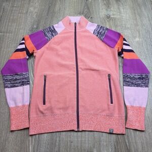 Title Nine Full Zip Ski Sweater Colorful Knit Mock Neck Pink Women's Size Medium